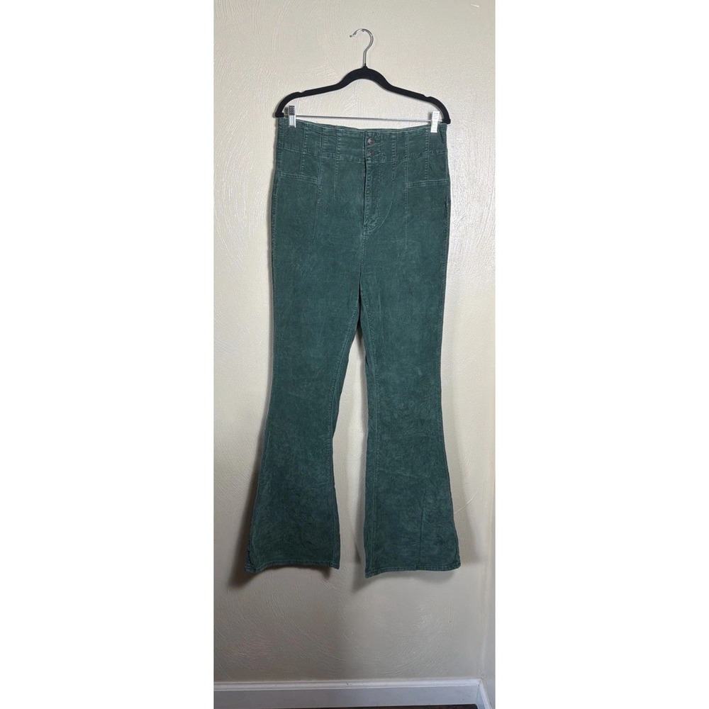 We The Free Corduroy Pants High Rise 31 Green Flare Boho Retro 70s Style